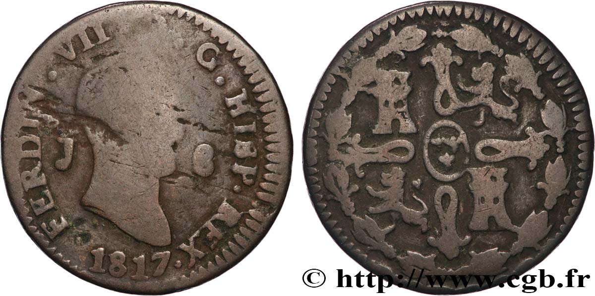 ESPAGNE 8 Maravedis Ferdinand VII 1817 Jubia B+
