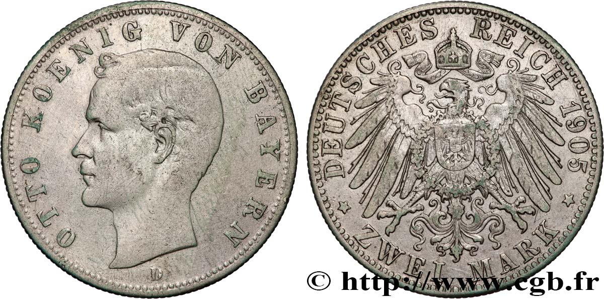 GERMANIA - BAVIERIA 2 Mark Othon Ier 1905 Munich q.BB 