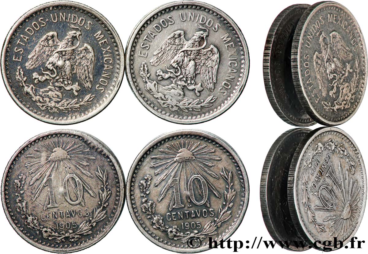 MEXICO 2 x 10 Centavos transformés en boutons de manchettes 1905 Mexico AU
