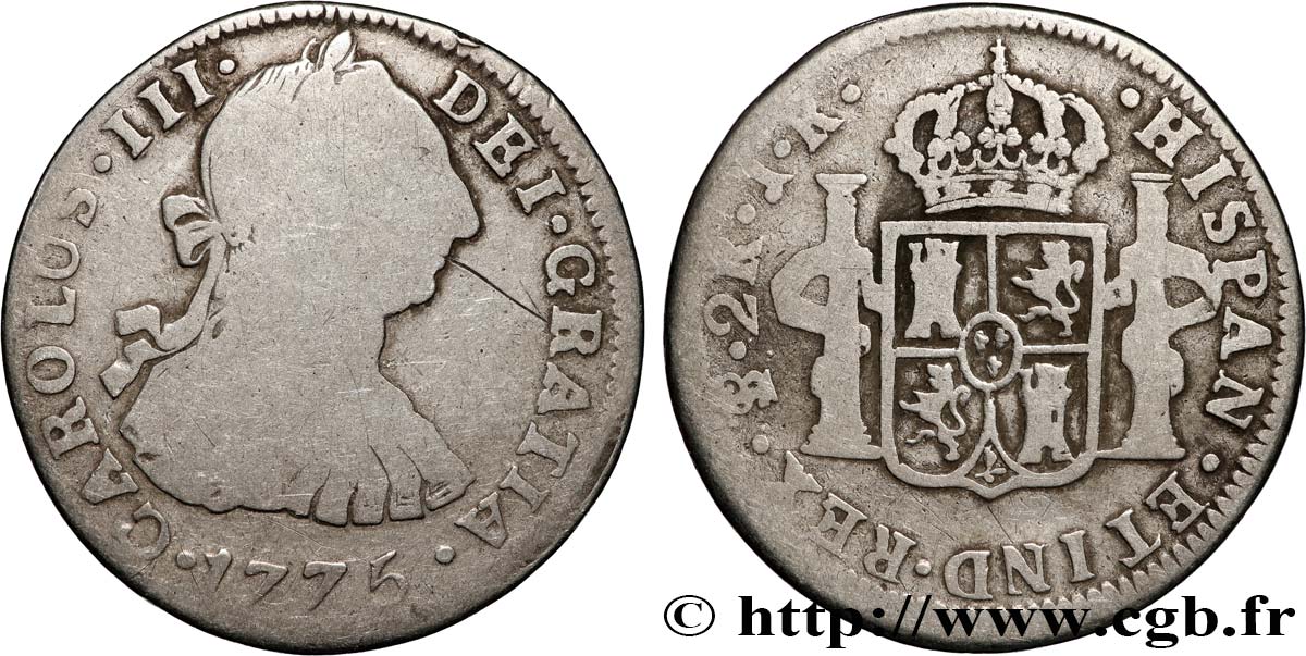 BOLIVIA 2 Reales Charles III d’Espagne 1775 Potosi VF 