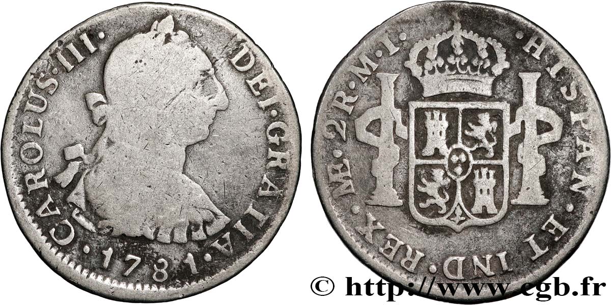 PERU - CHARLES III 2 Reales  1781 Lima VF 