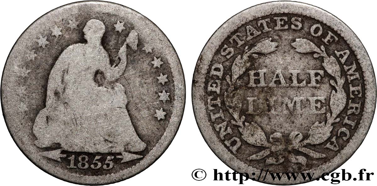 UNITED STATES OF AMERICA 1/2 Dime Liberté assise 1855 Philadelphie VF