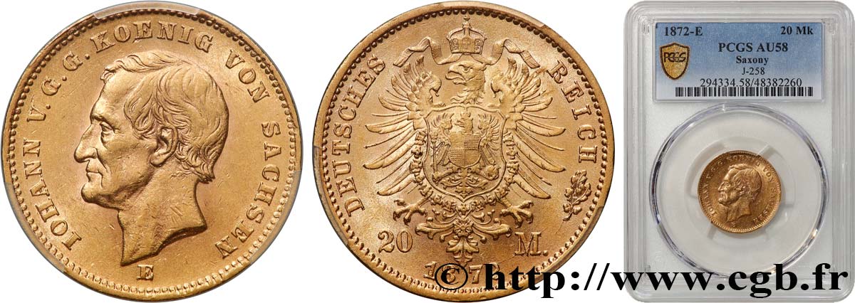 GERMANY - KINGDOM OF SAXONY - JOHN 20 Mark Jean de Saxe 1872 Dresde  AU58 PCGS