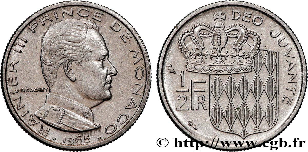 MONACO 1/2 Franc Rainier III 1965 Paris TTB+