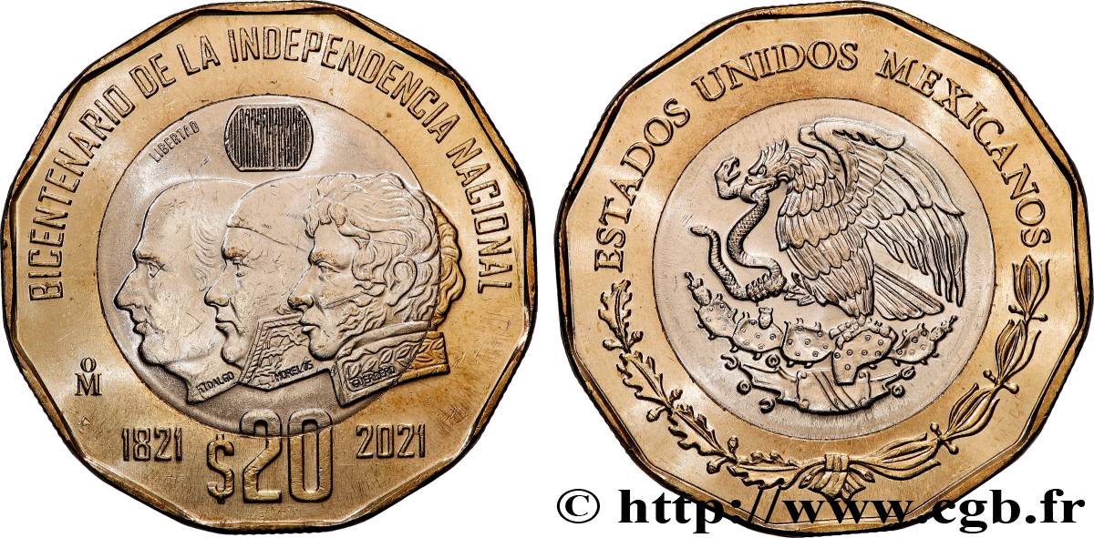 MEXIKO 20 Pesos Bicentenaire de l’indépendance du Mexique 2021 Mexico fST