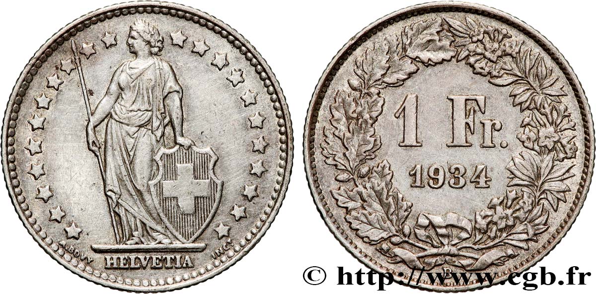 SVIZZERA 1 Franc Helvetia 1934 Berne BB