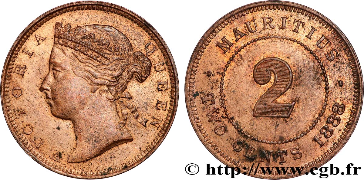 MAURITIUS 2 Cents Victoria 1888  AU 