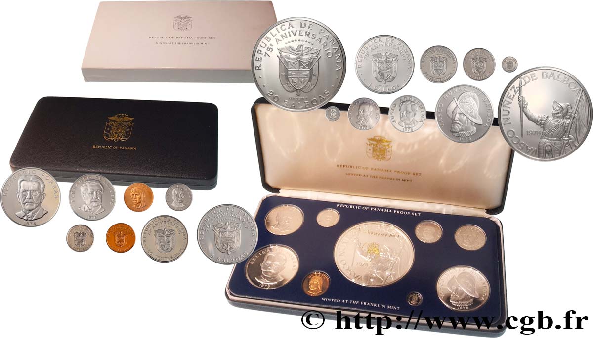 PANAMA Série Proof 9 monnaies 75e anniversaire de l’indépendance 1978 Franklin Mint MS 