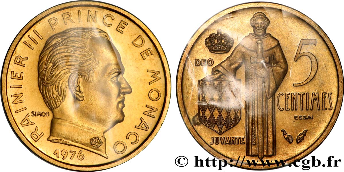 MONACO - PRINCIPALITY OF MONACO - RAINIER III Essai de 5 Centimes 1976 Paris MS 