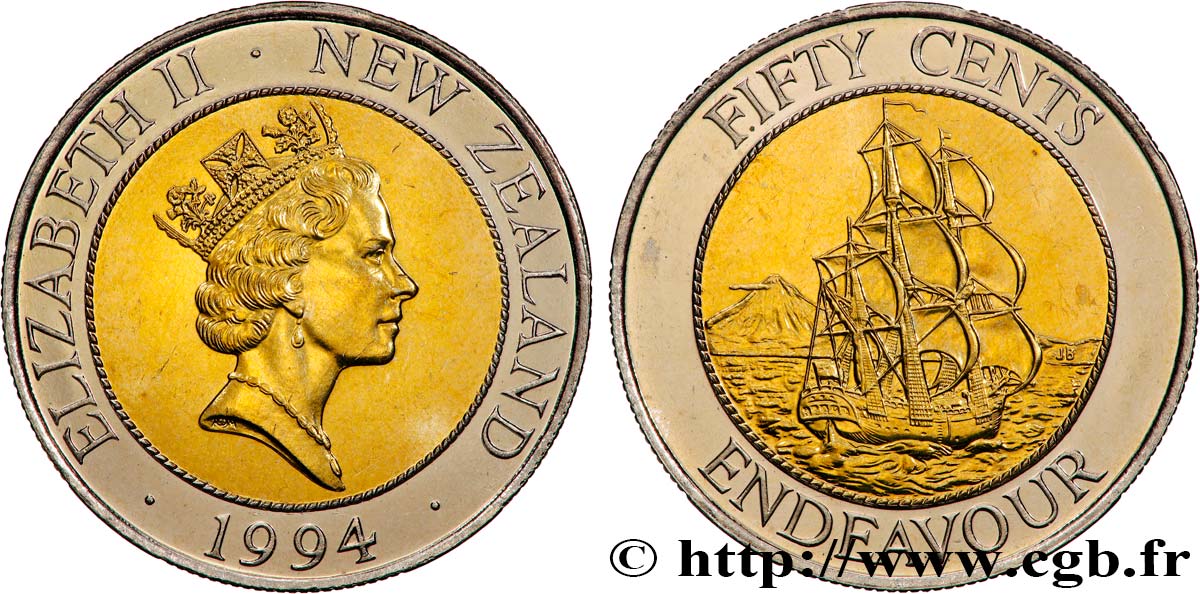 NUOVA ZELANDA
 50 Cents Elisabeth II / HMS Endeavour 1994 Royal Mint MS 