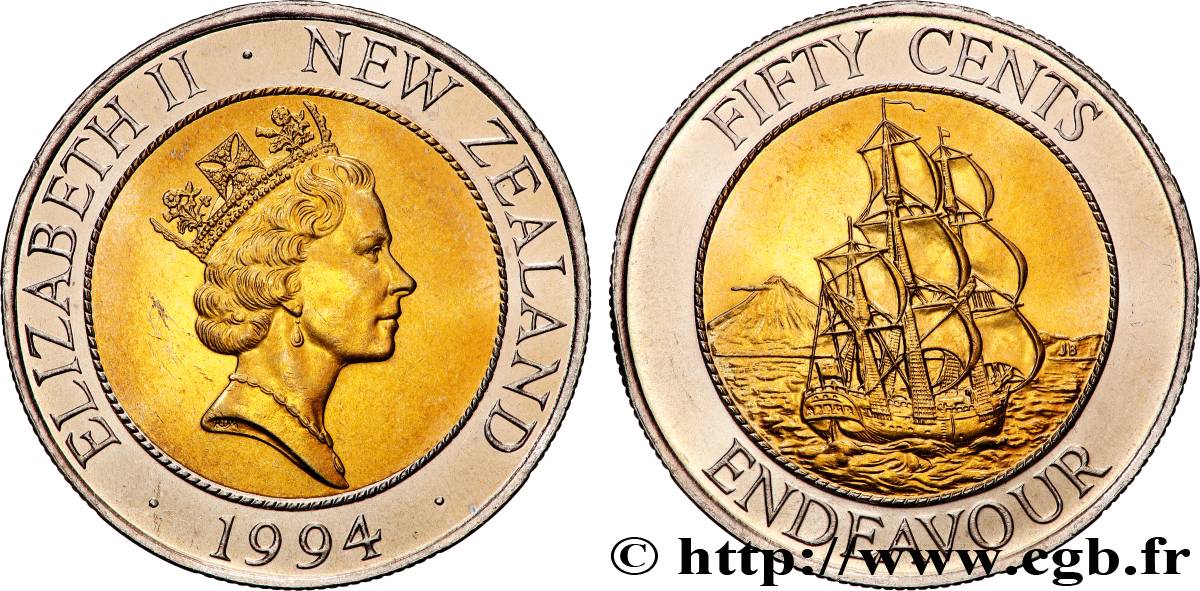 NEUSEELAND
50 Cents Elisabeth II / HMS Endeavour 1994 Royal Mint fST