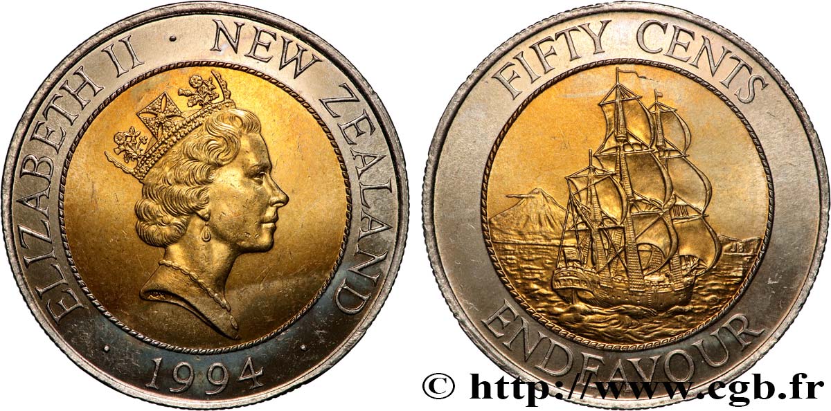 NUOVA ZELANDA
50 Cents Elisabeth II / HMS Endeavour 1994 Royal Mint MS