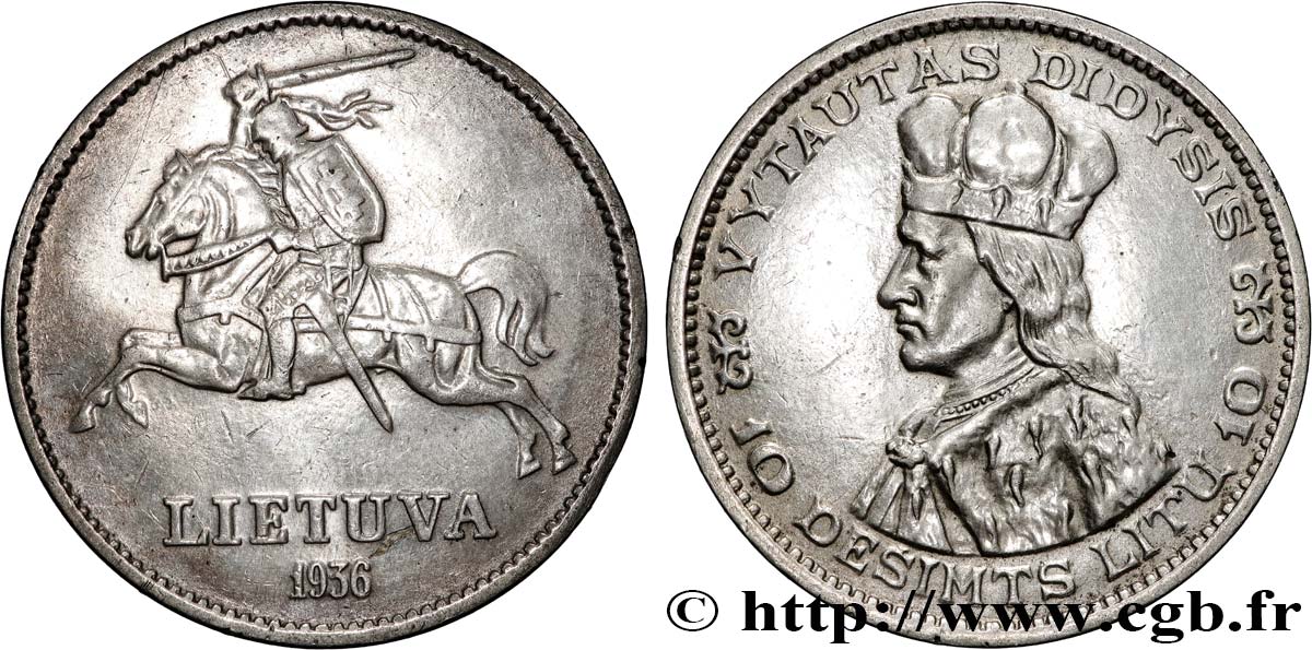 LITHUANIA 10 Litu Vytautas le Grand 1936  AU 