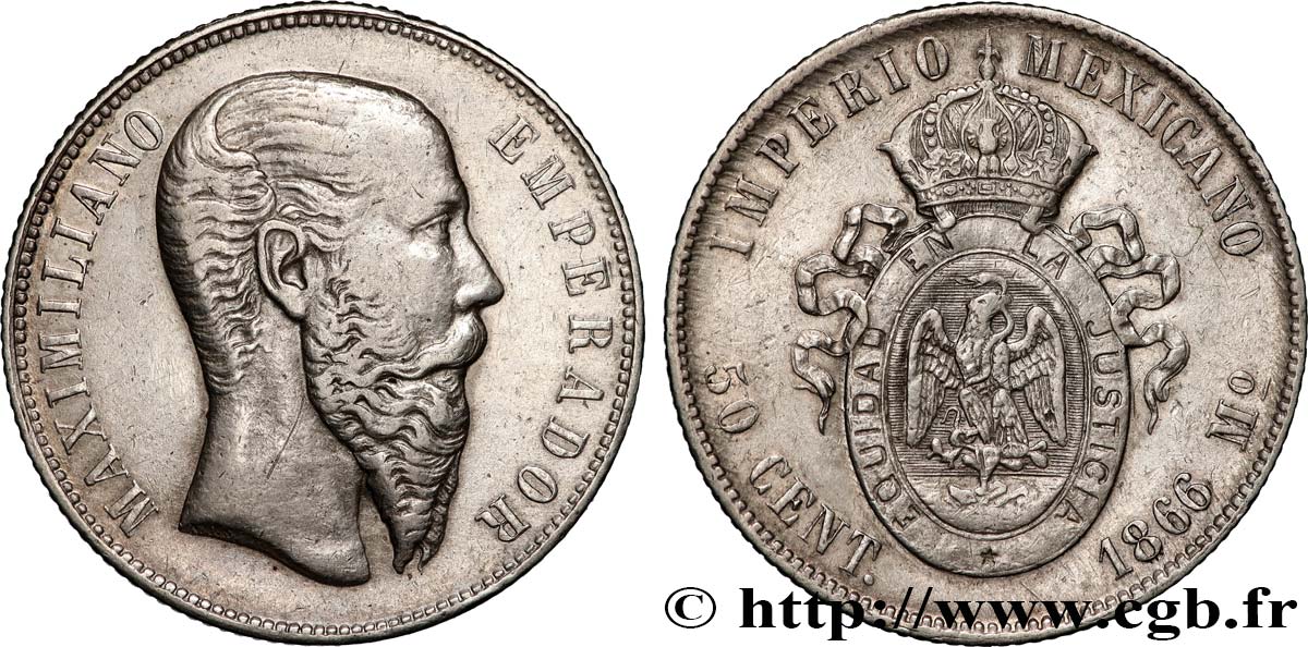 MEXIQUE - MAXIMILIEN Ier 50 Centavos 1866 Mexico XF 