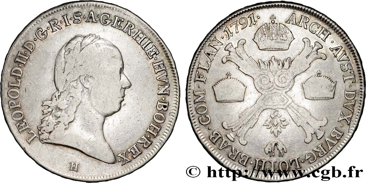 BELGIUM - AUSTRIAN NETHERLANDS 1/2 Kronenthaler Léopold II 1791 Gunzburg - H XF 