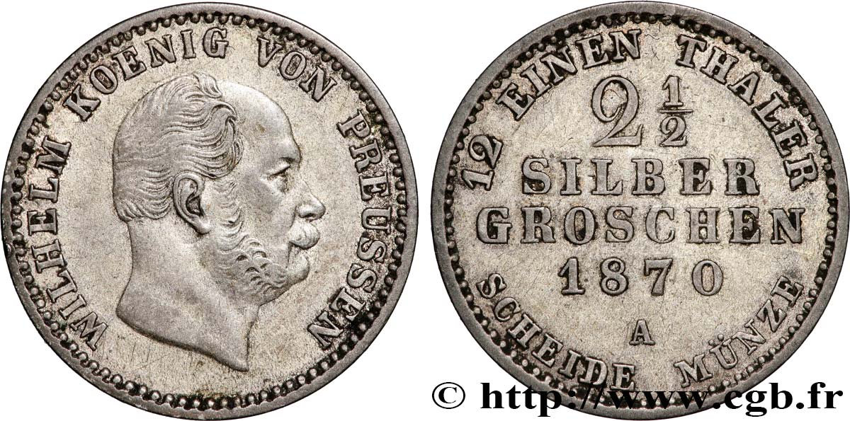 ALEMANIA - PRUSIA 2 1/2 Silbergroschen (1/12 Thaler) Guillaume 1870 Berlin MBC+/EBC 
