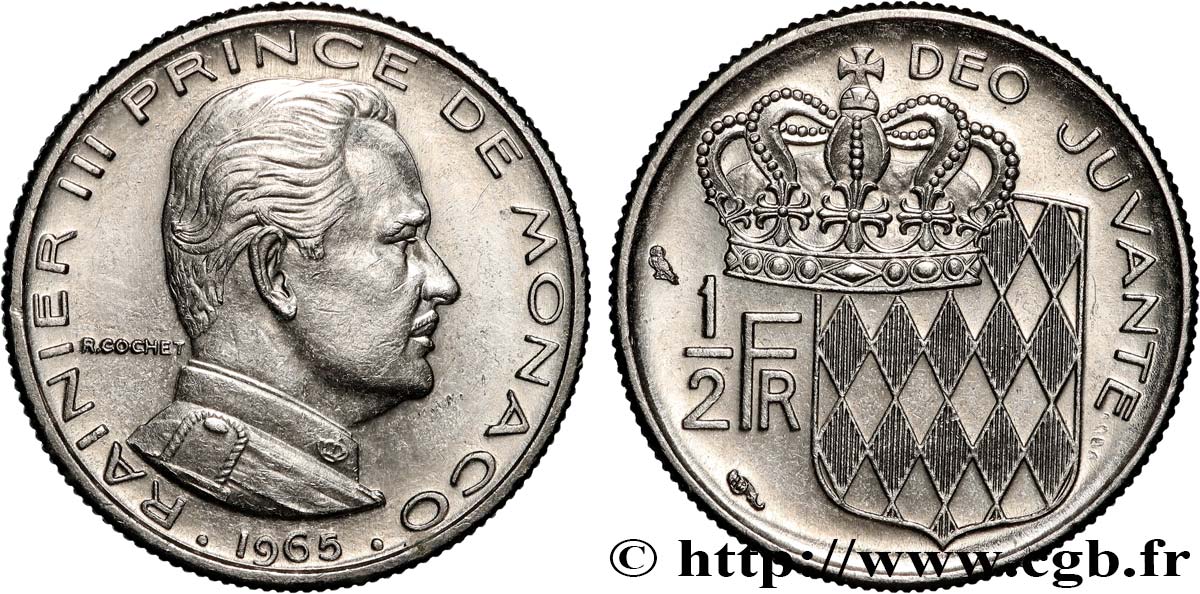 MONACO 1/2 Franc Rainier III 1965 Paris SUP
