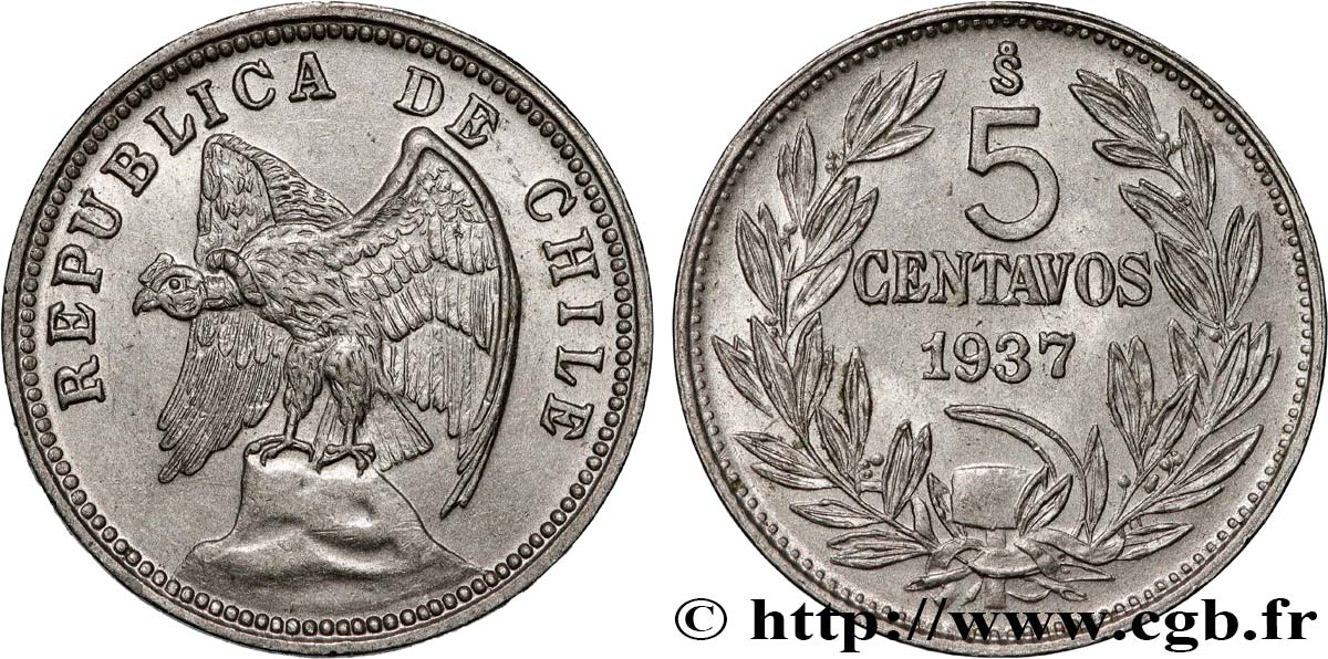 CILE 5 Centavos condor 1937 Santiago - S° MS 