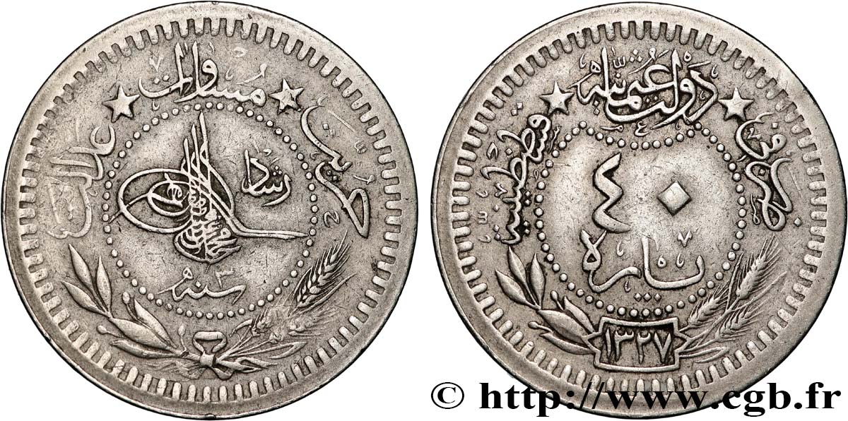 TÜRKEI 40 Para Mehmed V AH1327 / 3 1910 Constantinople SS