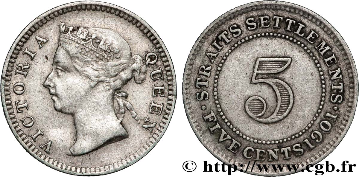 MALASIA - COLONIAS DEL ESTRECHO 5 Cents Victoria 1901 Bombay MBC 