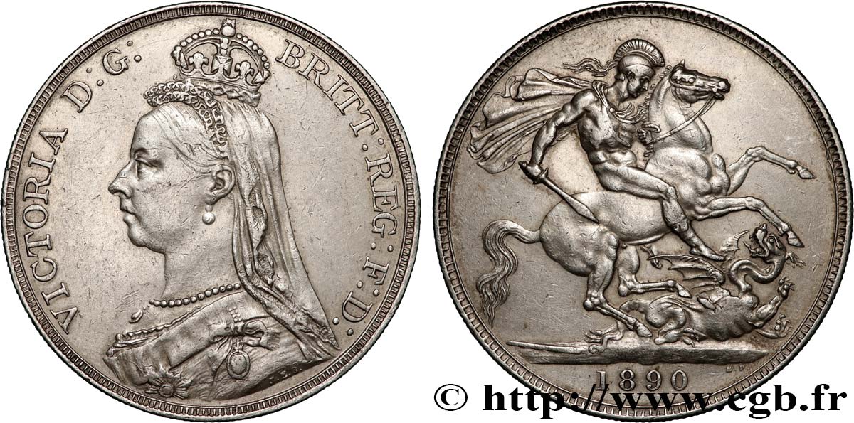 REINO UNIDO 1 Crown Victoria buste du jubilé 1890  MBC+ 