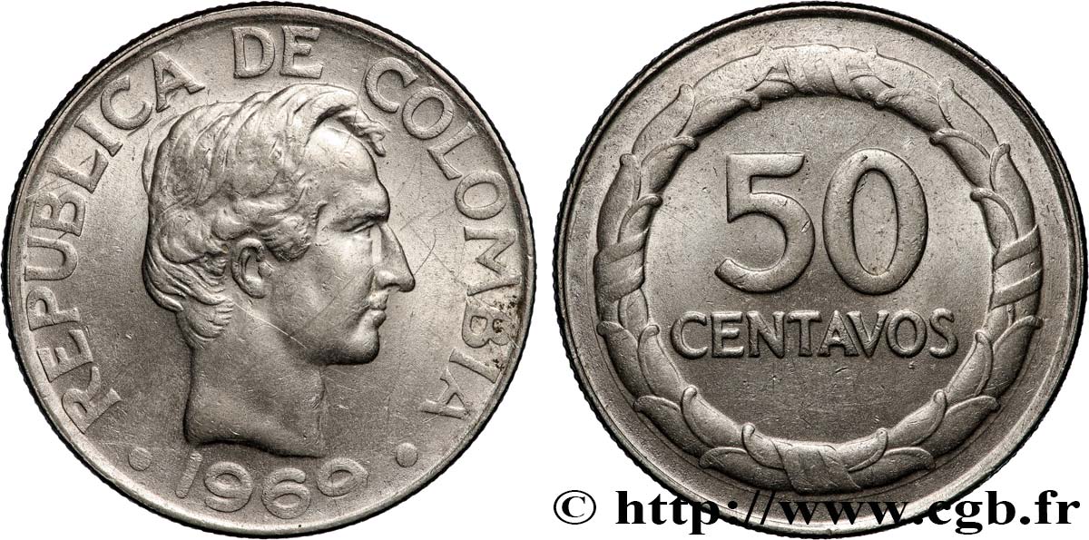 COLOMBIA 50 Centavos  1969  AU 