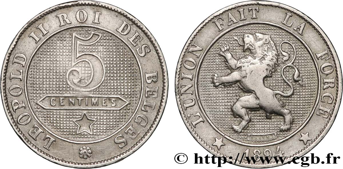 BELGIO 5 Centimes Lion légende française 1894 BB