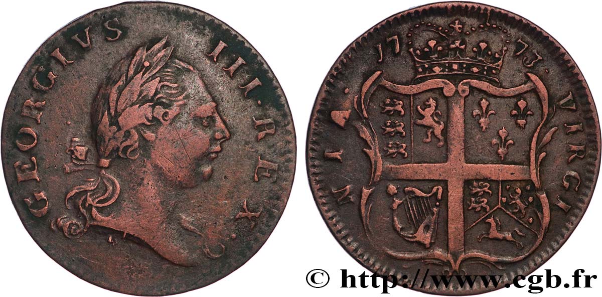 ÉTATS-UNIS D AMÉRIQUE 1/2 Penny Georges III Virginie 1773  TTB 