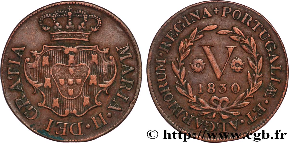 AZORES 5 Reis Marie II 1830  XF 
