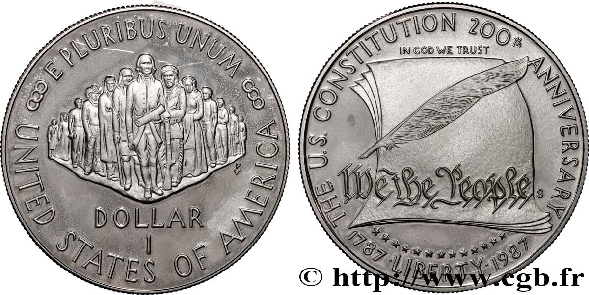 ÉTATS-UNIS D AMÉRIQUE 1 Dollar Proof “bicentenaire de la Constitution” 1987 San Francisco SPL 