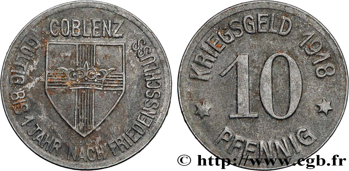 ALLEMAGNE - Notgeld 10 Pfennig Coblenz (Coblence) 1918  TTB 