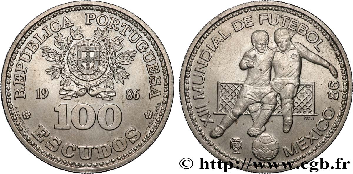 PORTUGAL 100 Escudos XIIIe Mondial de Football 1986 Lisbonne VZ