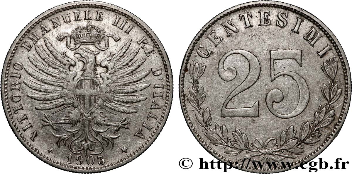 ITALIE 25 Centesimi 1903 Rome - R TTB