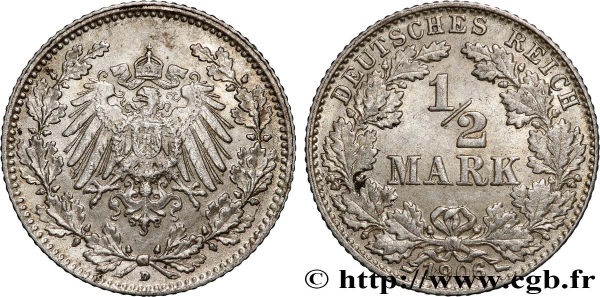 DEUTSCHLAND 1/2 Mark Empire aigle impérial 1906 Munich - D VZ 