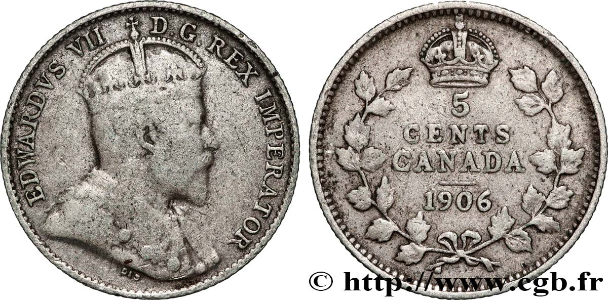 CANADá
 5 Cents Édouard VII 1906  BC+ 