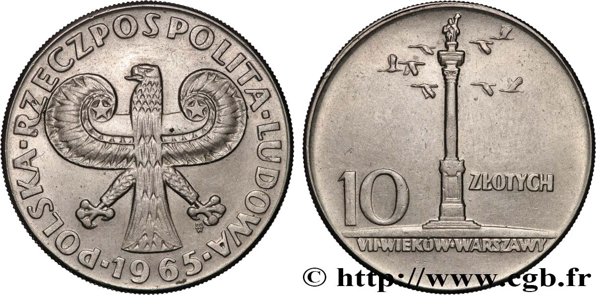 POLOGNE 10 Zlotych 700e anniversaire de Varsovie 1965 Varsovie SUP