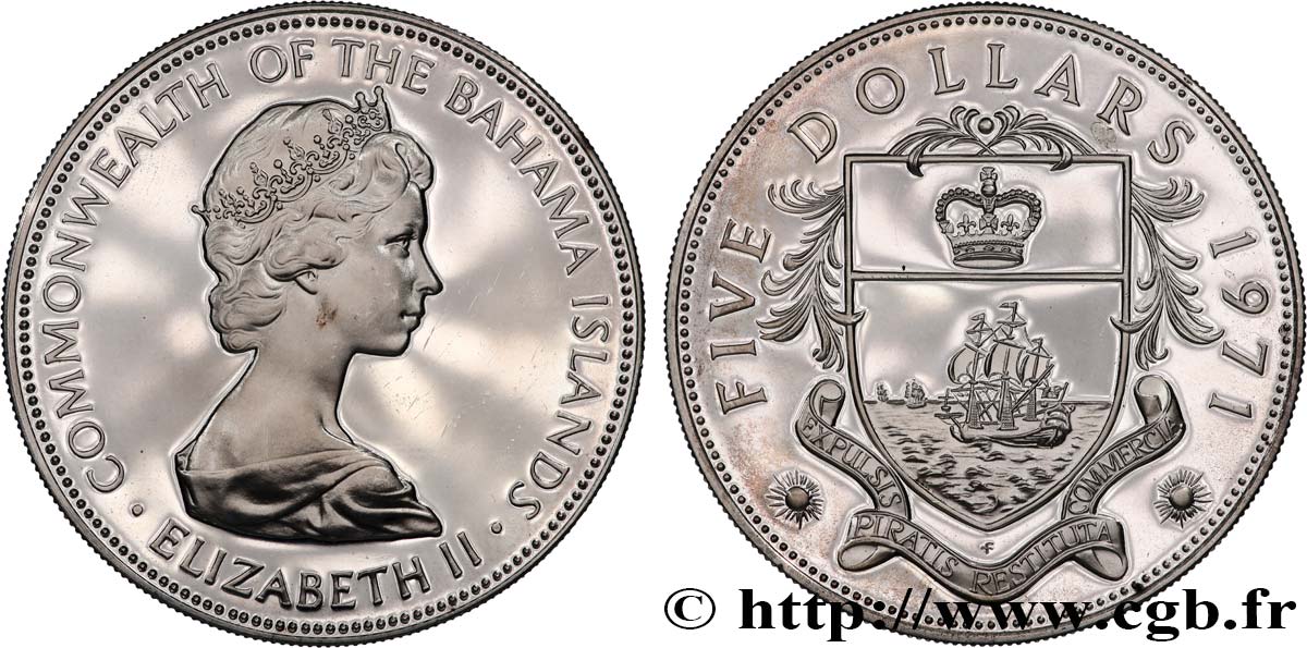 BAHAMAS 5 Dollars Elisabeth II 1971  MS 