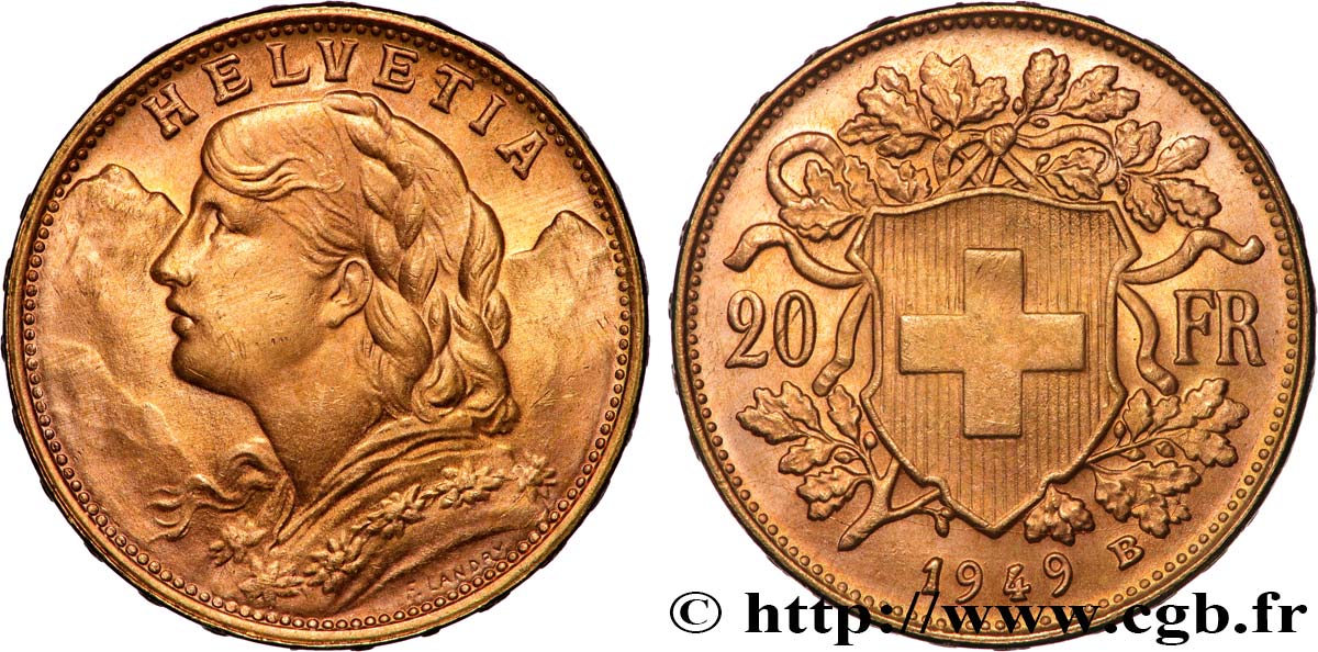 INVESTMENT GOLD 20 Francs or  Vreneli  1949 Berne VZ 