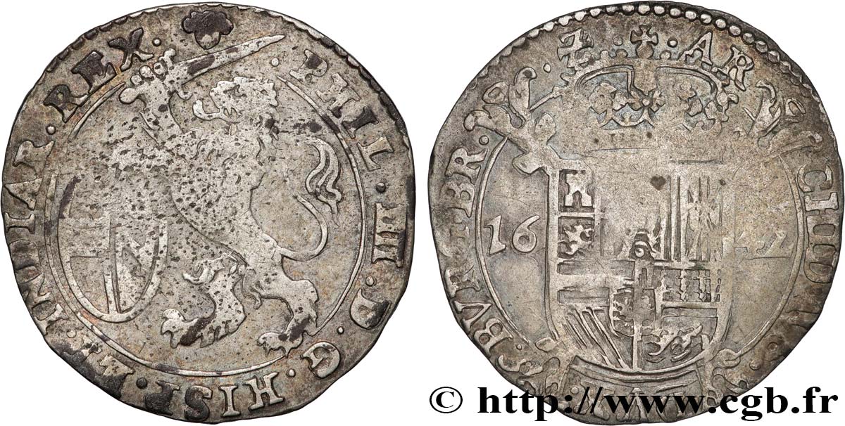 SPANISH NETHERLANDS - DUCHY OF BRABANT - PHILIP IV Escalin 1642 Bruxelles VF 