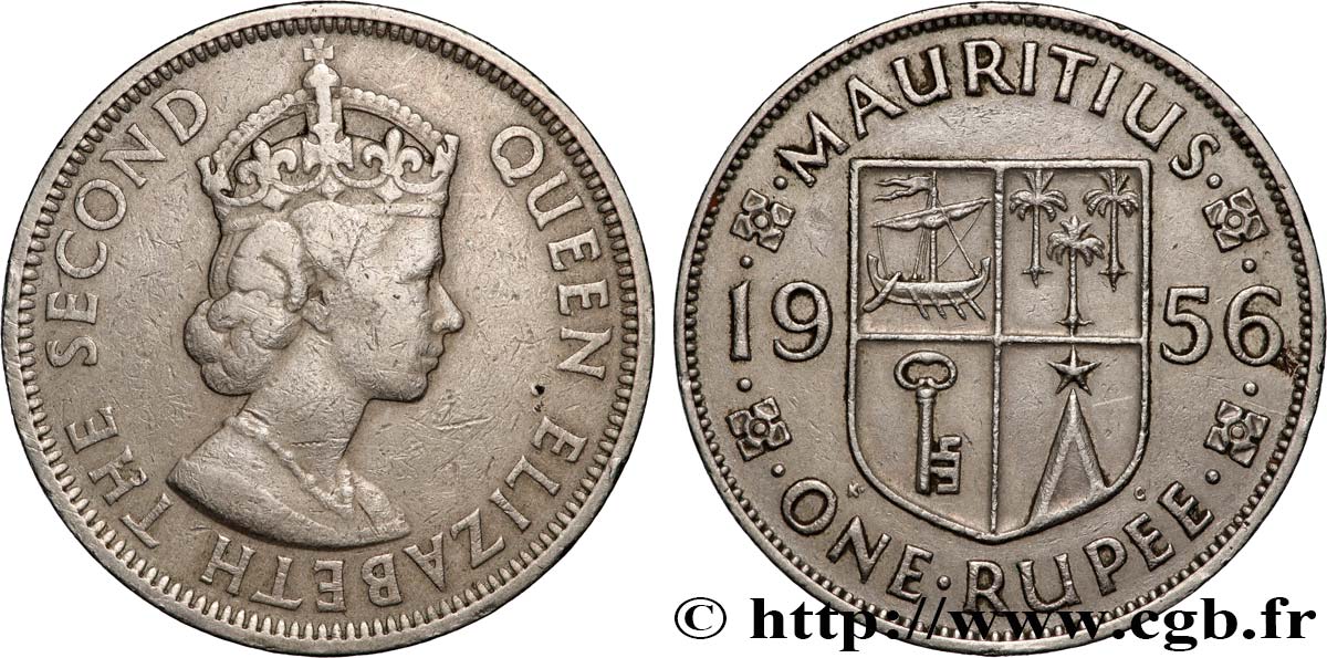 MAURITIUS 1 Roupie roi Elisabeth II 1956  BB 