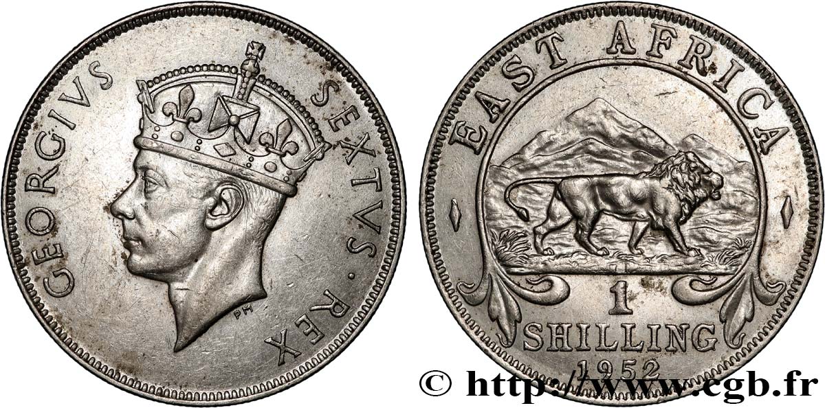 AFRIQUE DE L EST 1 Shilling Georges VI / lion 1952 Londres TTB+ 