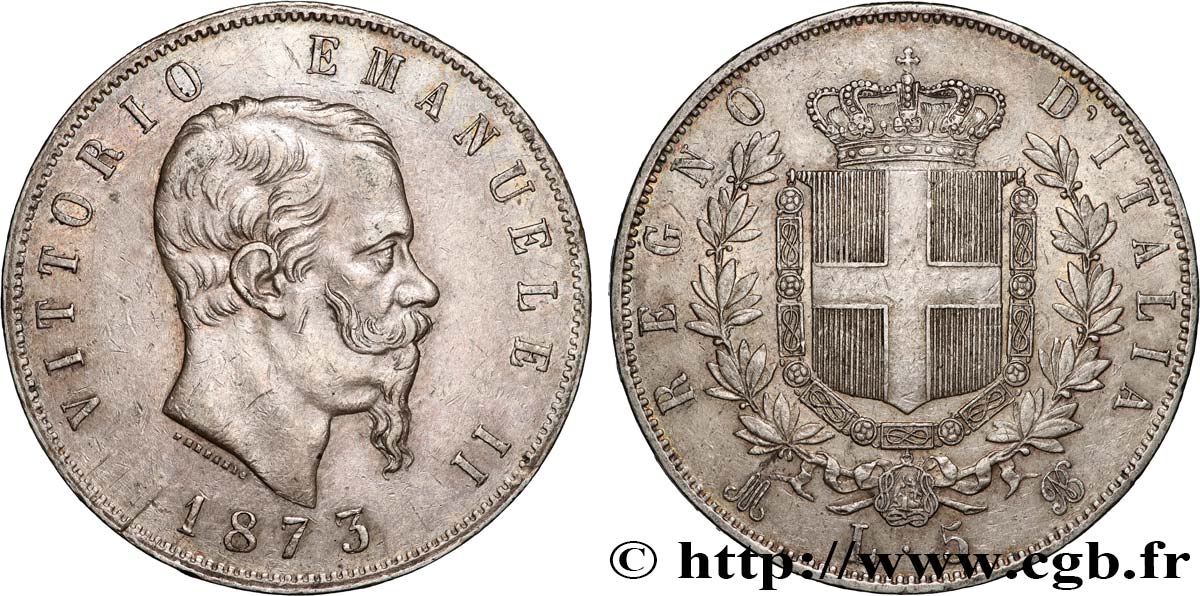 ITALIE - ROYAUME D ITALIE - VICTOR-EMMANUEL II 5 Lire 1873 Milan TTB