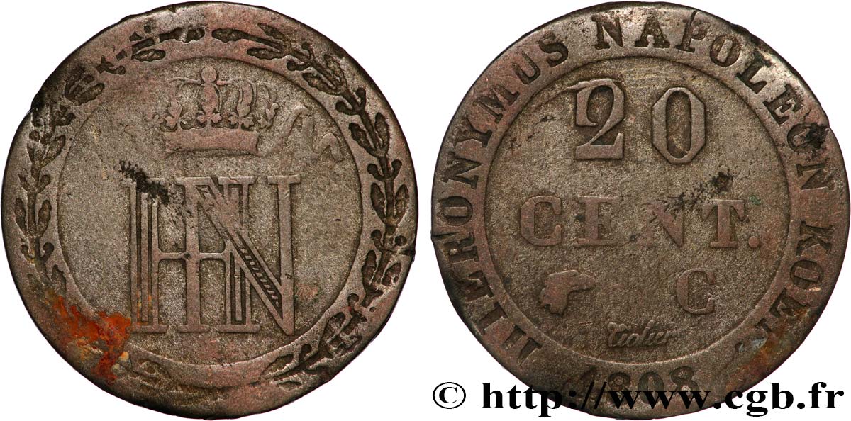 ALLEMAGNE - ROYAUME DE WESTPHALIE 20 Centimes 1808 Cassel TB+