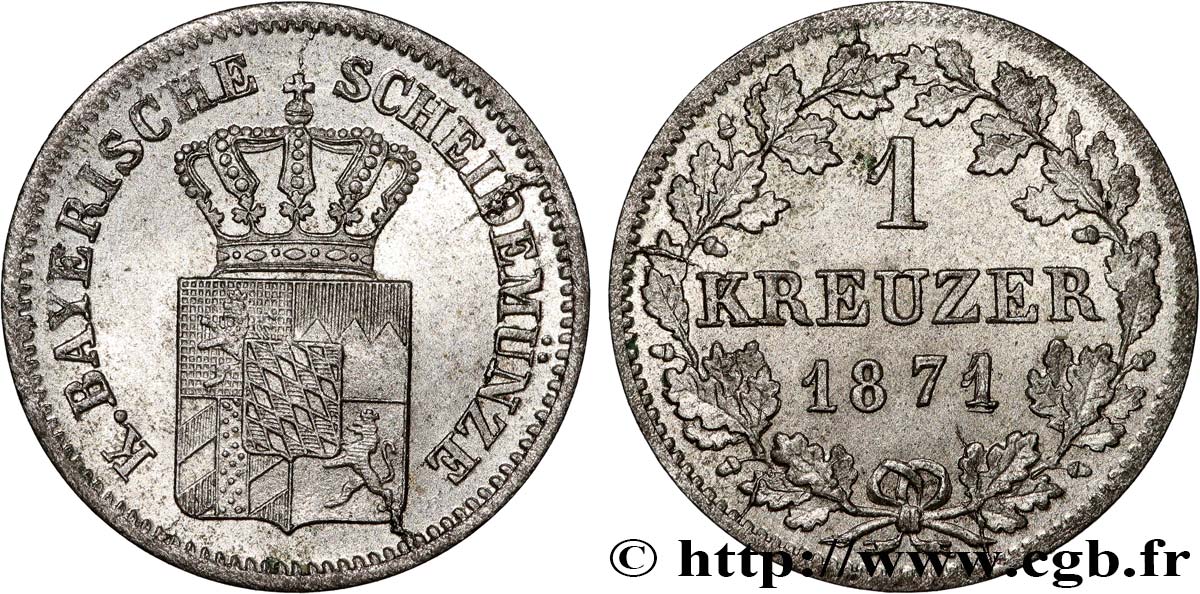GERMANY - BAVARIA 1 Kreuzer 1871  AU 