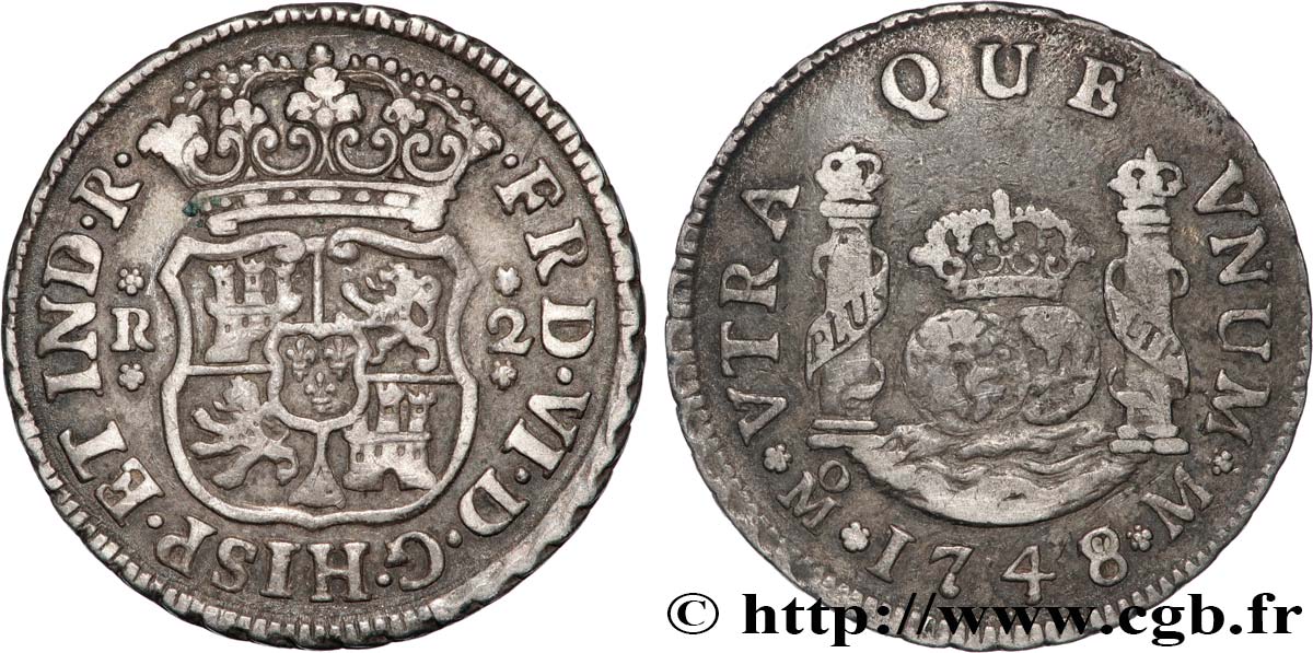 MEXICO 2 Reales 1748 Mexico AU 