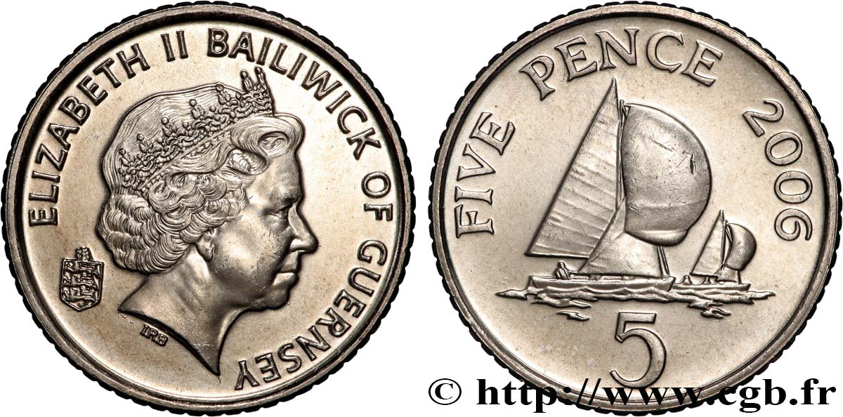 GUERNSEY 5 Pence Elisabeth II / voilier 2006 Llantrisant MS 