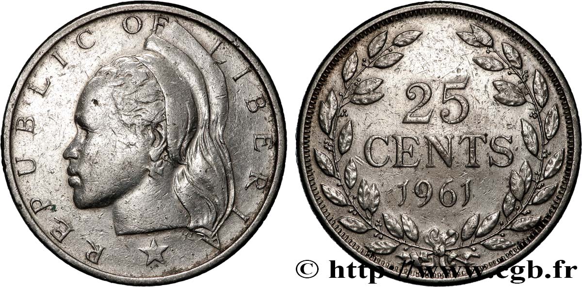 LIBERIA 25 Cents 1961 Philadelphie TTB 