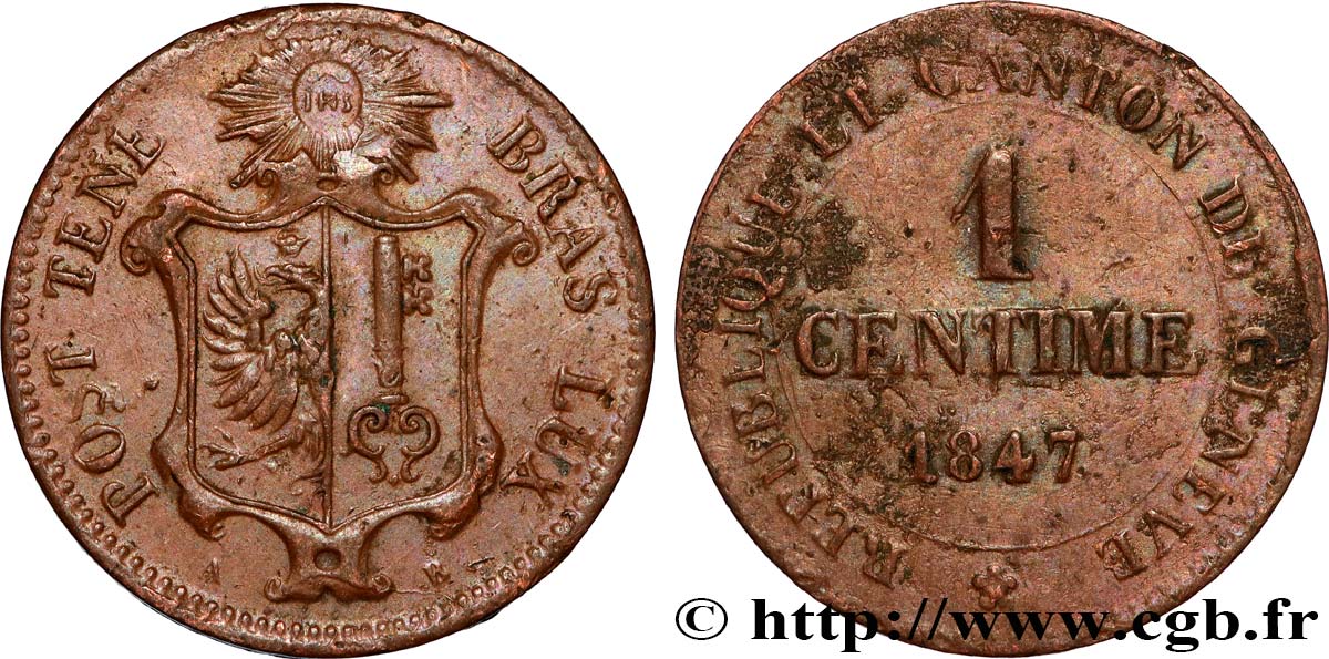 SUISA - REPUBLICA DE GINEBRA 1 Centime 1847  MBC 