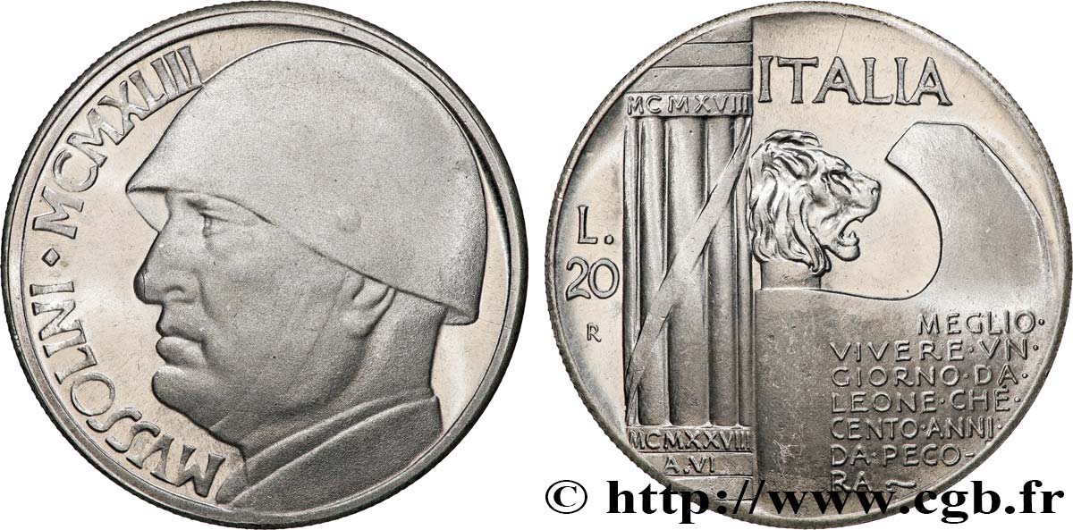 ITALIE 20 Lire Mussolini (monnaie apocryphe) 1928 Rome SPL