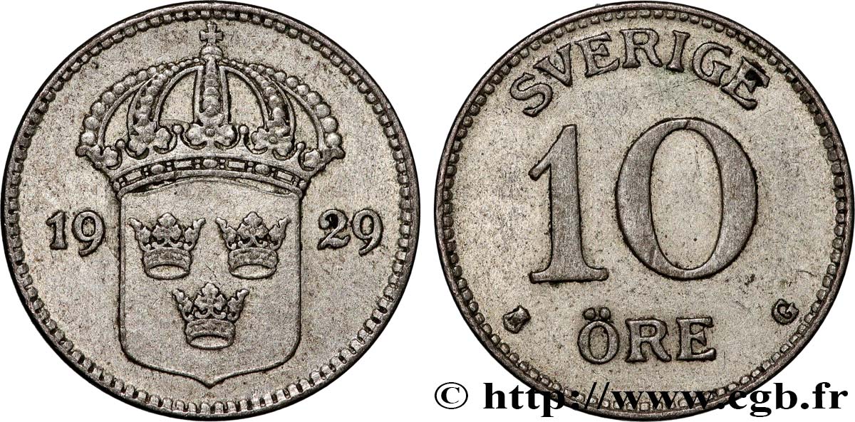 SWEDEN 10 Ore 1929  XF 